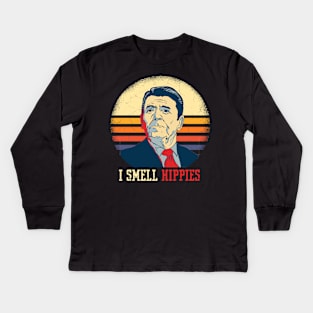 I smell Hippies- Ronald Reagan Kids Long Sleeve T-Shirt